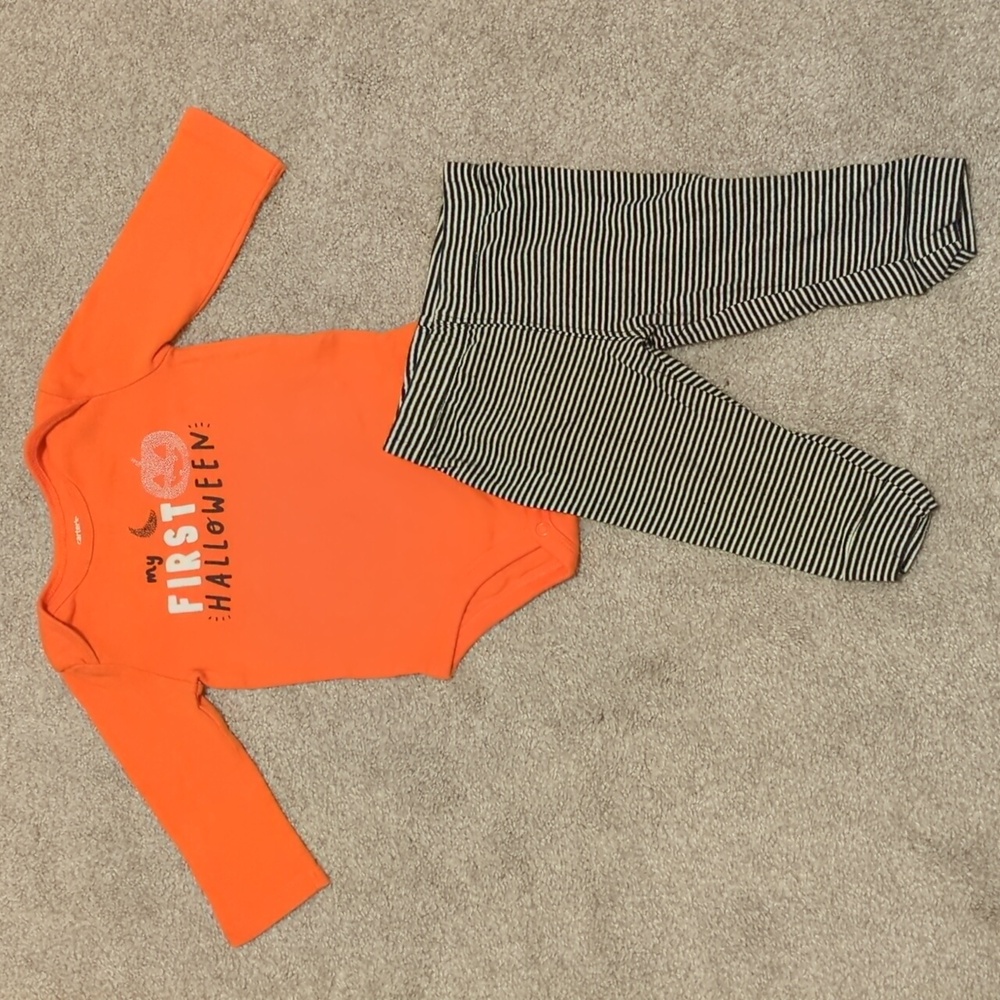 Carter's First Halloween Orange and Black Long Sleeve Onesie and Pant Set